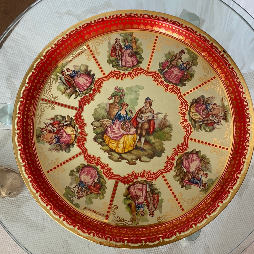 Vintage English round metal serving tray